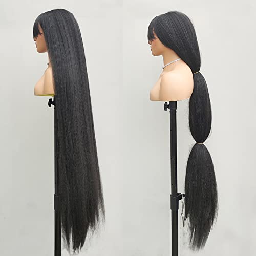 HeneiKecci 48 inča Super duga velika perika za kosu Crna Kinky ravna perika sa šiškama Yaki perika za kosu za crne žene sintetičke