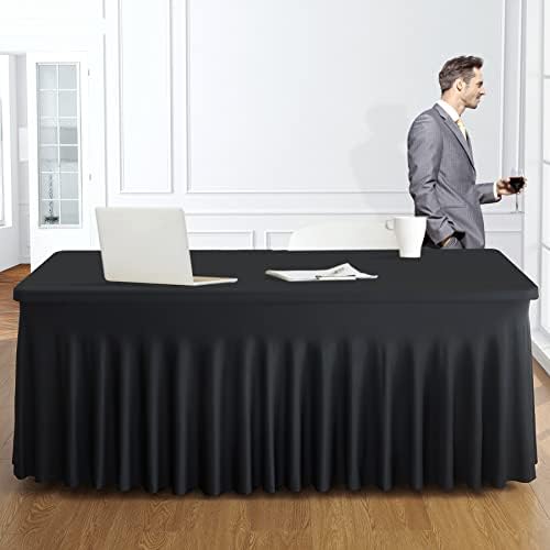 Htper 2 Pakovanje Crna spandex stolna odjeća za pravougaone stolove od 4 stopala, pokrivači za stolove bez bora 4ft rastezljivi stolnjaci