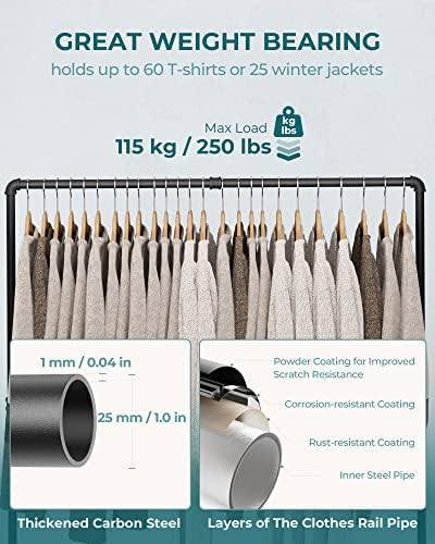 Oropy industrijski Pipe stalak za odjeću slobodno stojeći, odvojivi stalak za odjeću za teške uslove rada sa 4 stabilne noge za prikaz