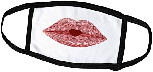 3dRose Anne Marie Baugh-usne-slatke ružičaste metalne usne sa crvenim srcem u sredini-maske za lice