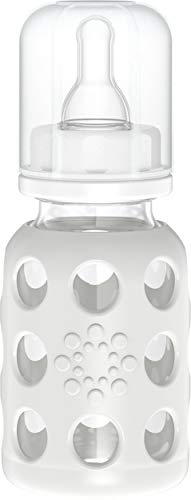Lifefactory Staklena bočica za bebe bez BPA od 4 unce sa bradavicom 1. stepena i zaštitnom silikonskom navlakom, kamena siva