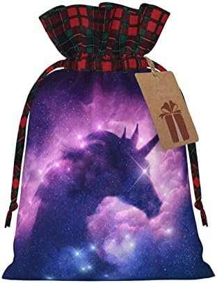 Božić Drawstring Poklon Torbe Unicorn-Galaxy-Nebula-Cloud Buffalo Plaid Drawstring Bag Party Favors Torbe