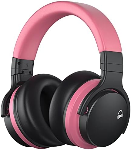 MOVSSOU E7 slušalice sa aktivnim poništavanjem buke Bluetooth slušalice bežične slušalice preko uha sa mikrofonom duboki bas, udobne proteinske jastučiće za uši, 30 sati reprodukcije za putovanje/ posao, Baby Pink