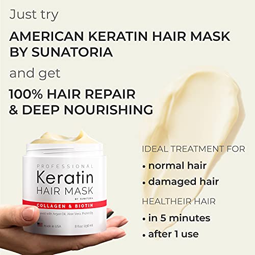 Profesionalna keratinska maska za kosu-Made in USA-Njegujući tretman za popravak kose & amp; Ljepota-Biotin Kolagen kokosovo ulje
