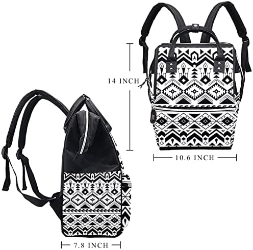 Guerotkr putni ruksak, ruksak za torbu pelena, ruksak pelena, retro bijeli crni geometrijski plaćeni uzorak