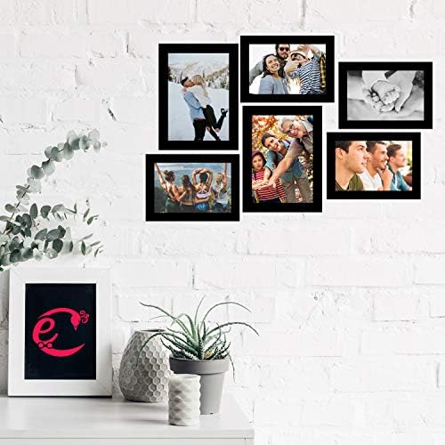 ECRAFTINDIA Memorijski zidni kolaž fotografije, crni - set od 6 okvira za fotografije za 4 fotografije od 5 x7, 2 fotografije od 6