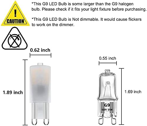 Makergroup 2.5 W G9 LED sijalica, 20W 25W G9 zamjena halogene lampe topla bijela 2700k 3000k boja za lustere Privjesna svjetla zidna svjetla 120v ne zatamnjiva 6-pakovanje