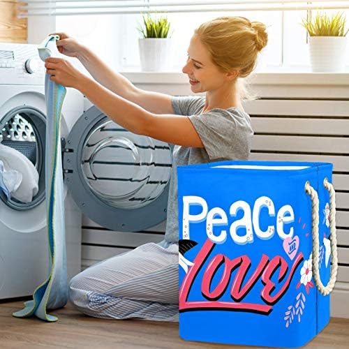 DEYYA Love Peace plave korpe za pranje veša visoke čvrste sklopive za odraslu decu Tinejdžeri dečaci Devojčice u spavaćim sobama kupatilo 19, 3x11, 8x15, 9 in/49x30x40, 5 cm