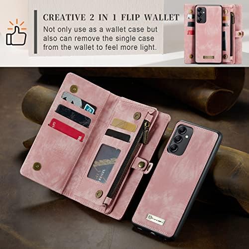 Kompatibilan sa Samsung Galaxy A14 5G futrolom, 2 u 1 odvojiva torbica za novčanik za žene i muškarce, RFID kožna kožna magnetna traka za zatvaranje Zipper kartica torbica za telefon Pink