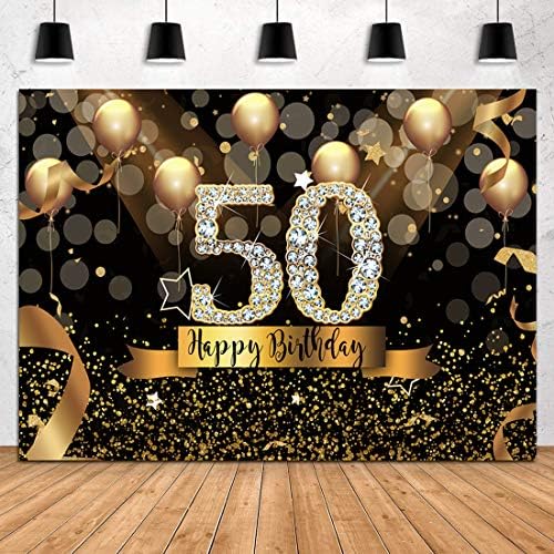 Sensfun 7x5ft Happy 50th Birthday Party fotografija pozadina Glitter crno-zlatni baloni pozadina za ženu Fabulous 50 bday party dekoracije