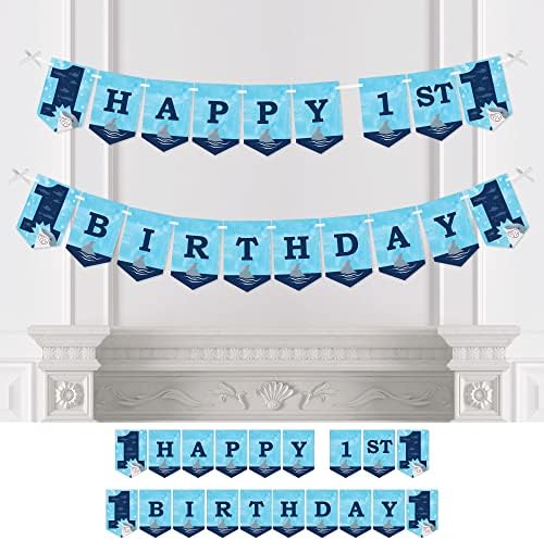 Velika tačka sreće 1. rođendana morski pas - Jawsome morski pas prvi rođendanski baner za bunčanje - zabavni ukrasi - sretan prvi