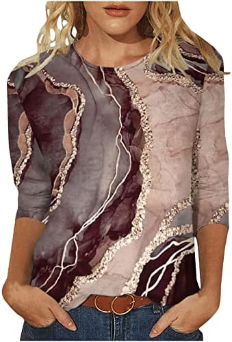 Bluze za vrat za dame za dame Jesen Ljeto 3/4 rukava od mramora Ispis Loop Lounge Top Thirts Teen Girl Odjeća HX