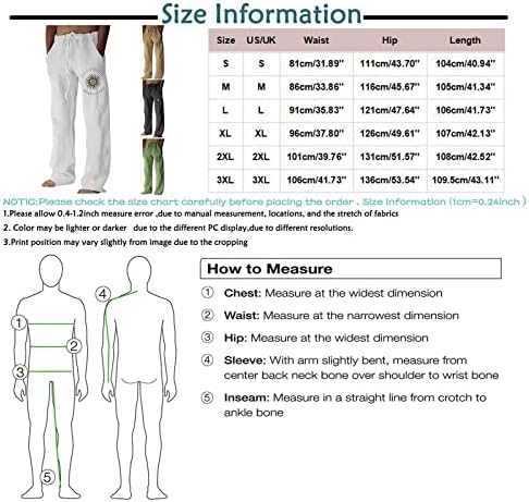 Dudubaby pantalone za jogu za muške pamučne lanene štampane vezice Ležerne labave udobne pantalone