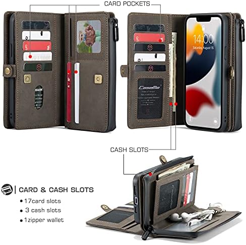 Kowauri torbica za novčanik za iPhone 13 Pro Max, torbica sa patentnim zatvaračem Folio držač za zaštitu magnetnih kožnih novčanika odvojiva tanka magnetna futrola za stražnji poklopac za iPhone 13 Pro Max 6,7 inča 2021