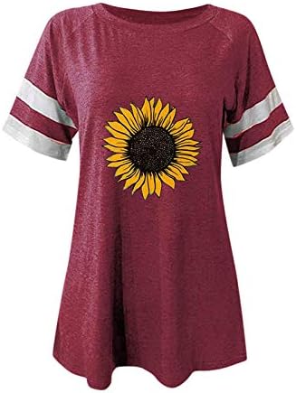 AKOLLSPPNSY Womens Havajska majica Sunflower kratki rukav Crew Crt TEE Plus-size Radni vezni rezervoar za žene