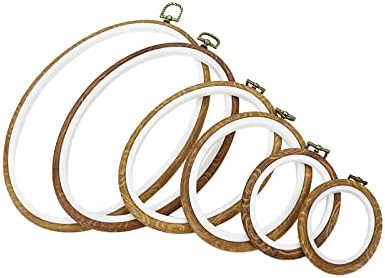 Semetall 6kom Ovalni obruči za vezenje imitacija drveta okvir za prikaz vezenja križni obruč za vezenje tkanine i Božićnu dekoraciju
