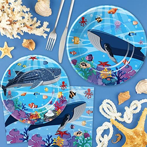 Xigejob Under The Sea Party ploče i salvete Tabela Set-okean rođendanske potrepštine, ploča, Kup, salveta, Underwater World Whale