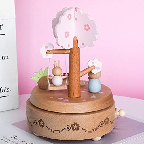 Amosfun Rabbit Music Bow Ground Musical Box Vintage Rabbit Model Craft Desktop Ornament Obravna igračka za uskrsnu poklon zabavu Favorit Pink