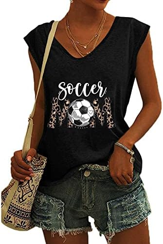 Fudbalski mamin tenkovi za žene V izrez kapu rukav majica Slatko slovo ispisano Leopard mama grafički tee uzročni ljetni vrhovi