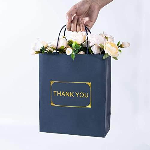 Katfort Thank You poklon torbe 20kom, 8×3.7×9.4 srednje veličine tamnoplave poklon torbe, Kraft papirne kese za višekratnu upotrebu sa ručkom, tamnoplave zahvalnice rasute za poklon robu za svadbene zabave