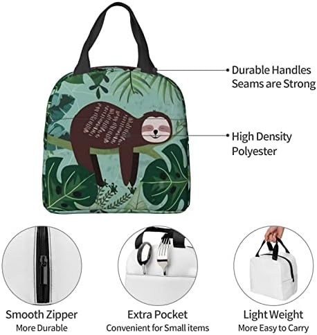 Sloth torba za ručak izolovana kutija za ručak Freezable Tote Bag Torba za skladištenje tropska džungla tema pogodna za odrasle djecu medicinska sestra učiteljica školski rad na otvorenom