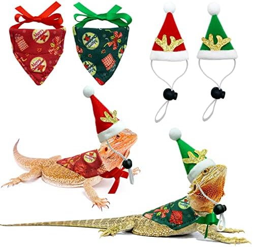 Velomy 4pcs božićni bradat Dragon Outfit bradat Dragon Santa Claus HATS sa ELK Horns Xmas Beardy Lizard Bandanas Božićni šal za kostim