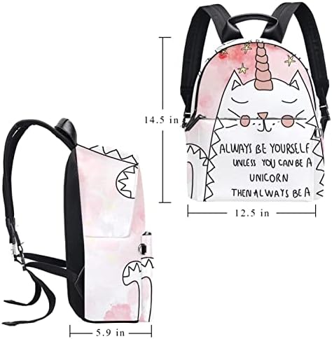 Tbouobt kožni putnički ruksak lagani laptop casual ruksak za žene muškarci, crtani jednorog ružičasta mačka