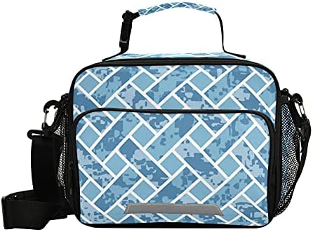 Mnsruu izolovana hladnjača torba za ručak, poliesterska torba za višekratnu upotrebu sa kopčom za žene muškarce Dječija Školska Kancelarijska putovanja,geometrijske pruge plave