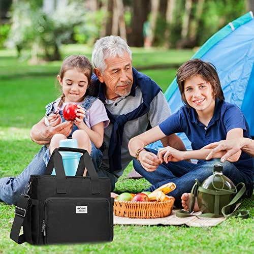 MOSISO izolovana torba za ručak za žene i muškarce, hladnjača za posao/piknik/planinarenje, prenosiva kutija za ručak sa prednjim džepom & Podesiva naramenica, Crna