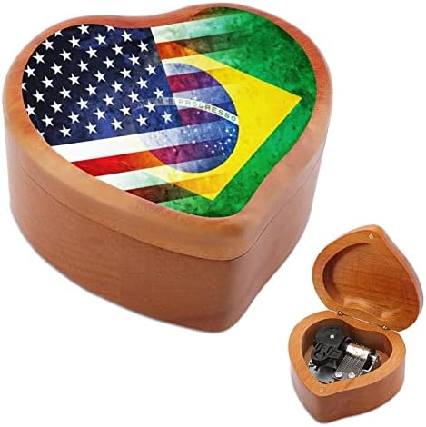 Vintage USA i Brazil zastava za zastavu Music Box drvene muzičke kutije Najbolji poklon za godišnjica božićna rođendan