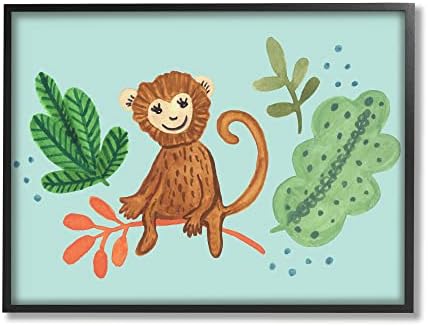Slatka majmun sjedi biljke ostavlja ilustracija, dizajn Heather Strianese