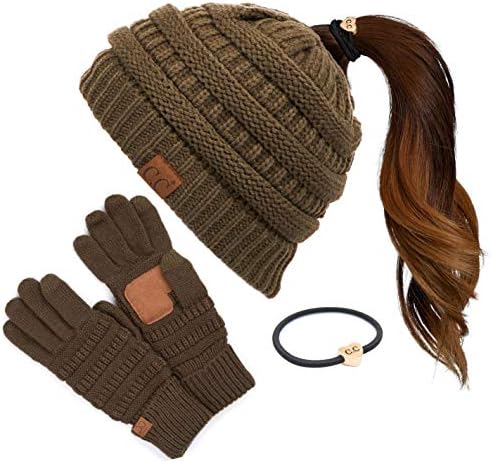C.C Exclusives Mekani rastezljivi kabel za noge Messy Bun Ponytail Beanie Winter Hat za žene