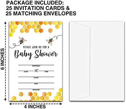 Bee Baby Tuš pozivnice sa kovertama, mama do pčela tematske kartice saćeni bumble pčelini dekor za tuširanje, baby rod otkrivaju zabavnu igru ​​- Poziv-C01