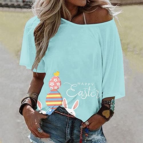 Uskršnje majice za žene 2023 Hladno rame Tunika Tees Slatka zečja jaja Ispiši vrhunske majice Summer Pulover Dressy majice