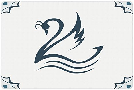 Ambesonne Swan prostirka za kućne ljubimce za hranu i vodu, digitalna jednobojna ilustracija u obliku labuda sa oblinama i faunom
