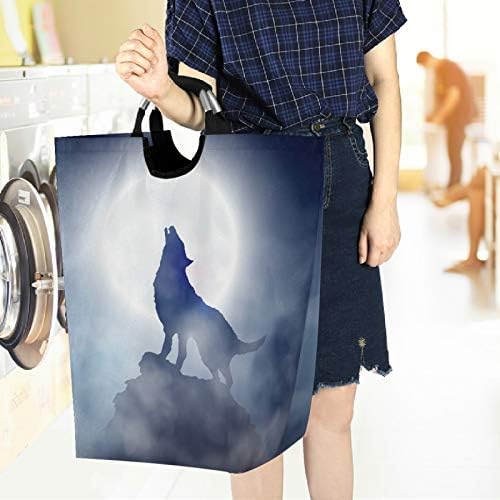visesunny Night Wolf životinja velika korpa za veš sa ručkom sklopiva izdržljiva Odjeća korpa za veš torba kanta za igračke za kupatilo, spavaću sobu, spavaonicu, putovanja