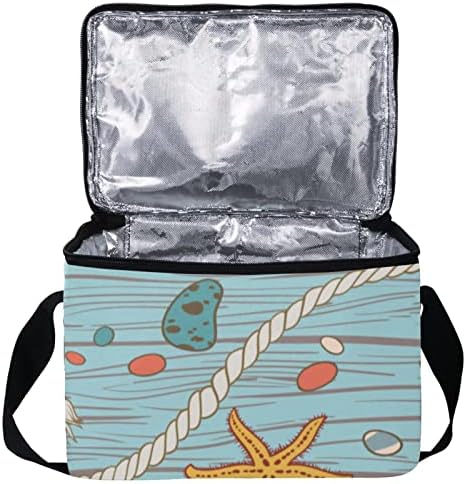 Guerotkr torba za ručak za žene,Muška kutija za ručak,izolovana torba za ručak,plavi uzorak školjke okeanske morske zvijezde