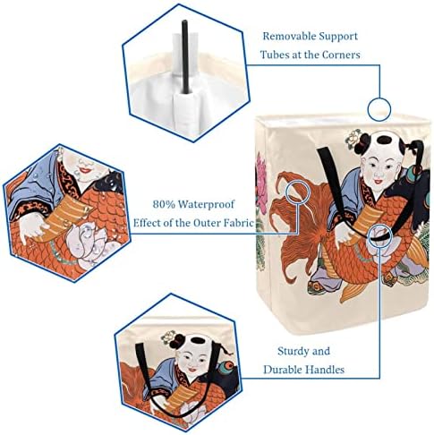 Kineska Nova Godina Fuwa Fish Lotus Print sklopiva korpa za veš, 60L vodootporne korpe za veš kanta za veš igračke skladište za spavaonicu kupatilo spavaća soba