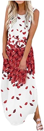 Zervoba Ležerne haljine za žene Floral Sundress Boho bez rukava Maxi haljine Split Plaža Tank haljina sa džepovima
