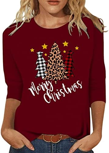 Tees Božićni ogromne majice Žene božićne casual modni božićni plaćeni stablo Štampanje posade izrez tri lijepo