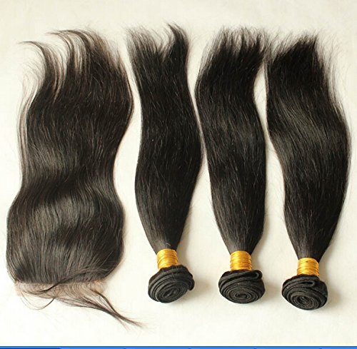8A DaJun hair Invisible Part 4pcs/lot Djevica Brazilski Remy ljudska kosa 3 snopovi potke mješovite dužine sa 1pc 4x4 zatvaračem prirodna ravna prirodna boja