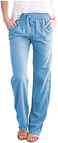 Wocachi casual pantalone za žene Čvrste boje elastične visoko resiljene udobne pantalone sa džepovima Ljeto Loose Fit Duks