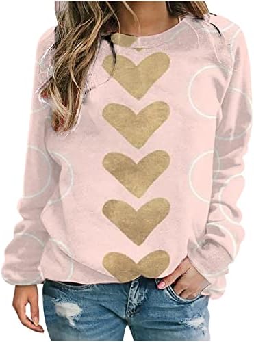 Dnevna košulja za žene za žene slatko srce grafički duks dugih rukava praznični pulover na vrhu casual crewneck tunika