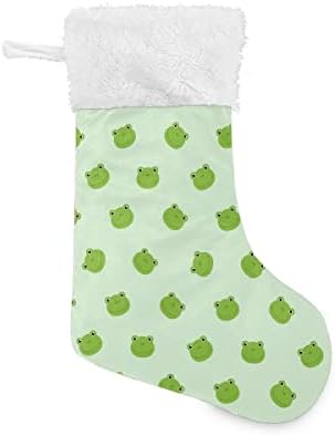 Božićne čarape Zelena žaba Uzorak crtani bijeli plišani manžetni Mercerizirani baršunasti obiteljski odmor personalizirani veliki čarapa Xmas Party Decoration 17.71