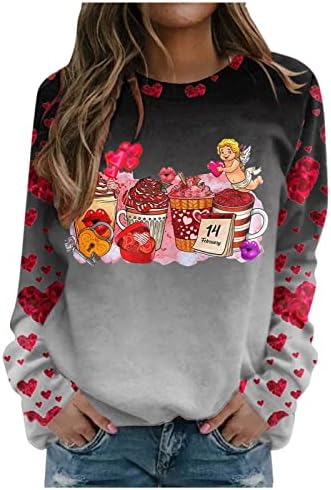 Dukserica s Crewneck-om za Dan zaljubljenih, ženski ljubavni Print Raglan Dugi rukav ležerni labavi lagani puloveri