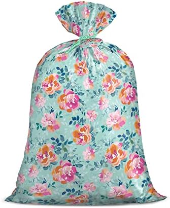 Loveinside Jumbo Velika plastična poklon torba, plastična torba cvjetnog dizajna sa oznakom i kravatom za rođendan, Majčin dan, vjenčanje - 56 x 36, 1 kom-cvijet mente
