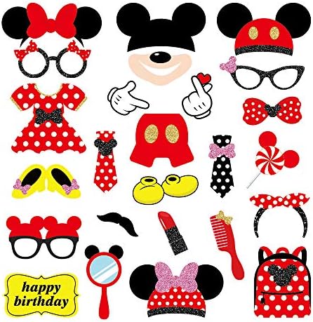 25 Mickey Crvena, crna i žuta crtana tema za rođendan za životinje, Mickey Mouse Read isporučuje Fotografija Read Rođendanska potrepština