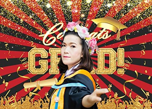 Glitter Congrats Graduation Backdrop 2023 Crna Crvena Diplomska Tema Fotografija Pozadina Congraduation Party Dekoracije