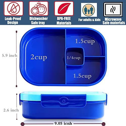 Mr.Dakai Bento kutije za djecu, odrasle, otporne na djecu za ručak za ručak za ručak za ručak za ručak za ručak - ugrađeni set pribora, BPA, mikrovalna pećnica / perilica posuđa / zamrzivač, plava