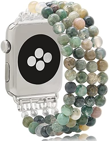 Kai vrhunska narukvica kompatibilna sa Apple Watch Band za žene djevojke, modni prirodni kamen agata perlastična elastična opsega za zamjenu rastezanja za iwatch ultra se serije 8 7 6 5 4 3 2 1